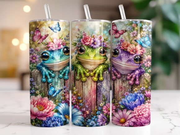 Download Cute Floral Frog 20oz Tumbler Wrap PNG - Wrap Collection