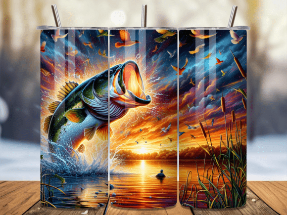Download Jumping Bass Sunset Lake Tumbler Wrap - Wrap Collection