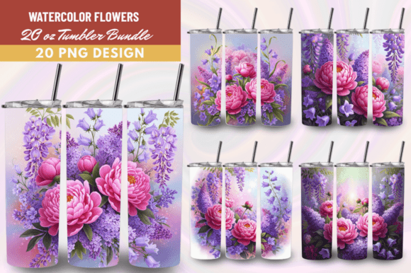 Download Watercolor Flowers Tumbler Wrap PNG Bund - Wrap Collection