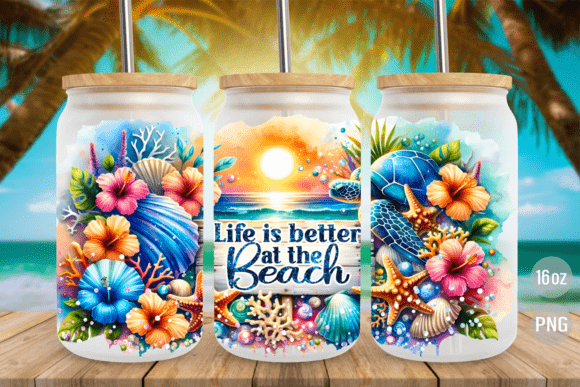 Download Summer Beach 16oz Glass Can Wrap PNG - Wrap Collection