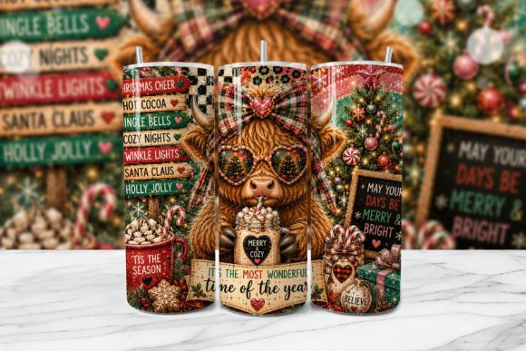 Download Christmas Highland Cow Tumbler Wrap PNG - Wrap Collection