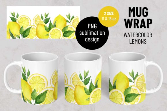 Download Watercolor Lemons. Sublimation Mug Wrap. - Wrap Collection
