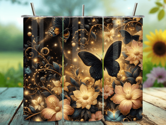 Download Luxury Gold Black Butterfly Tumbler Wrap - Wrap Collection