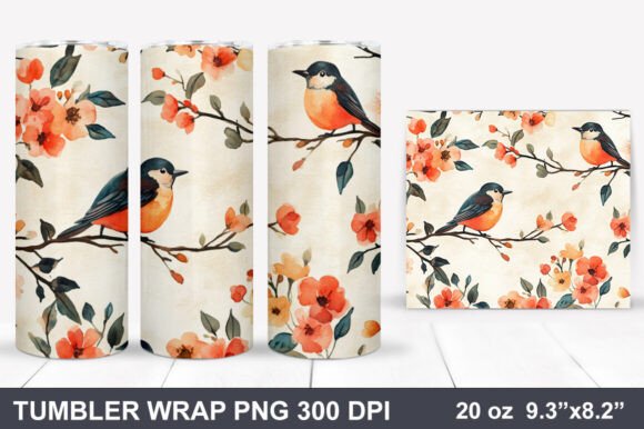 Download Bird and Flowers Tumbler Wrap - Wrap Collection
