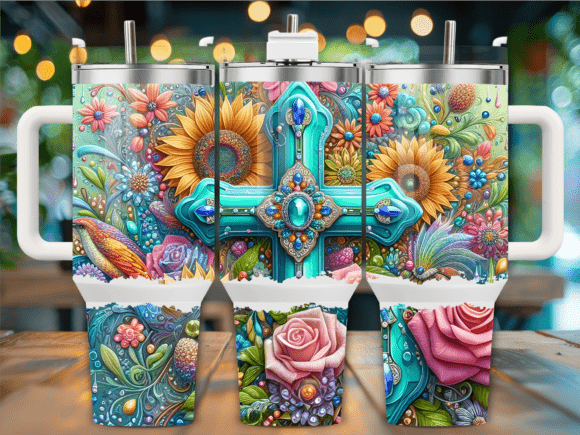 Download Colorful Cross Floral 40oz Tumbler Wrap - Wrap Collection