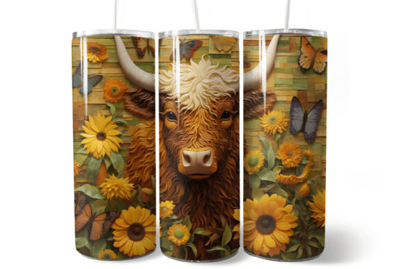 Download 3D Highland Cow Sunflowers Skinny Wrap - Wrap Collection