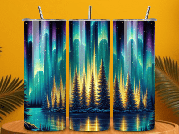 Download Aurora Borealis Forest Lake Tumbler Wrap - Wrap Collection
