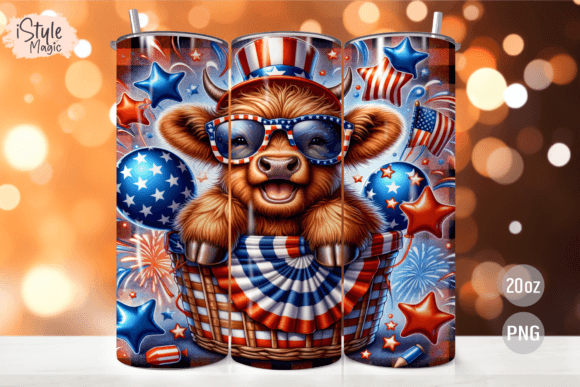 Download Patriotic Highland Cow Tumbler Wrap - Wrap Collection
