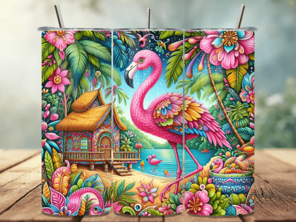 Download Tropical Beach Flamingo Hut Tumbler Wrap - Wrap Collection