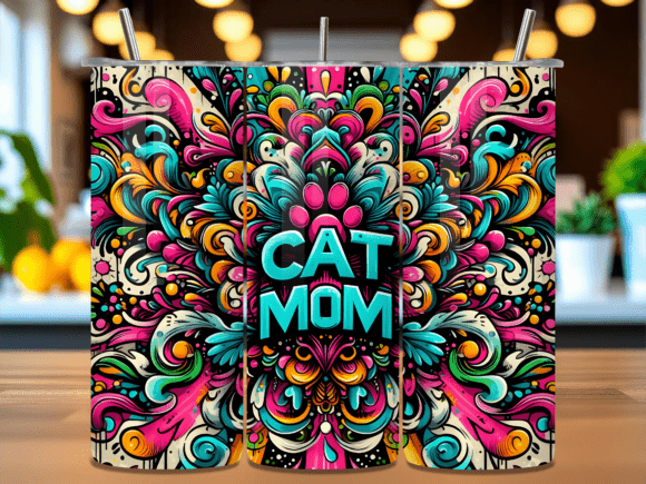 Download Colorful Cat Mom Boho Tumbler Wrap PNG - Wrap Collection