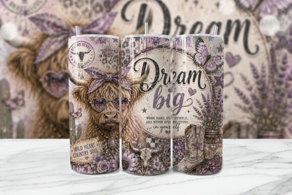 Download Dream Big Lavender Highland Cow Tumbler - Highland cow tumbler Collection