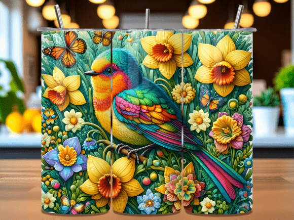 Download Colorful Bird Floral Tumbler Wrap PNG - Wrap Collection