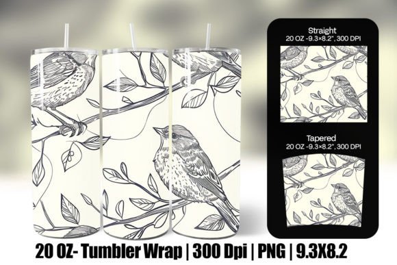 Download Line Art Birds Pattern Wrap Tumbler - Wrap Collection