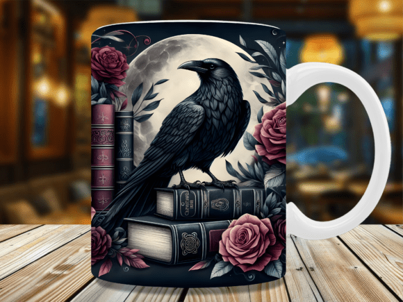 Download Dark Raven on Old Books Mug Wrap - Wrap Collection