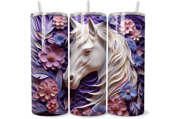 Download 3D White Horse Purple Flower Wrap - Wrap Collection