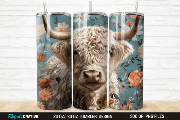 Download 3D Floral Highland Cow Tumbler Wrap PNG - Wrap Collection
