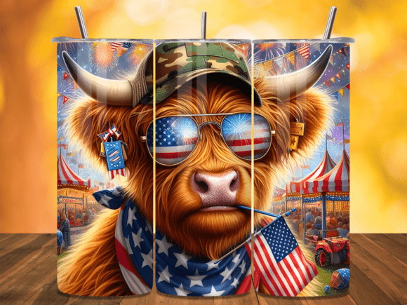 Download Highland Cow 4th of July Tumbler Wrap - Wrap Collection