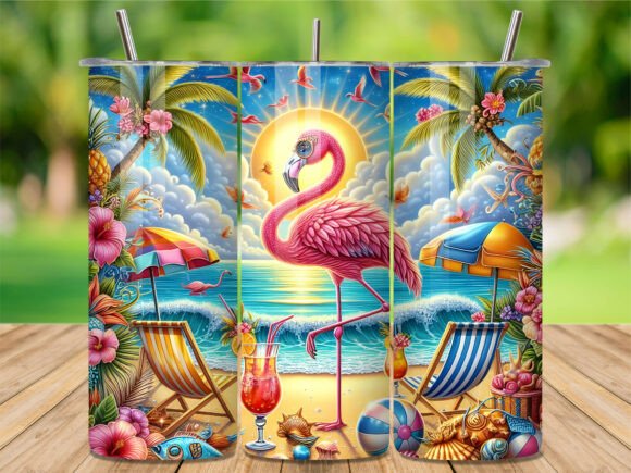 Download Summer Flamingo Beach Tumbler Wrap - Wrap Collection
