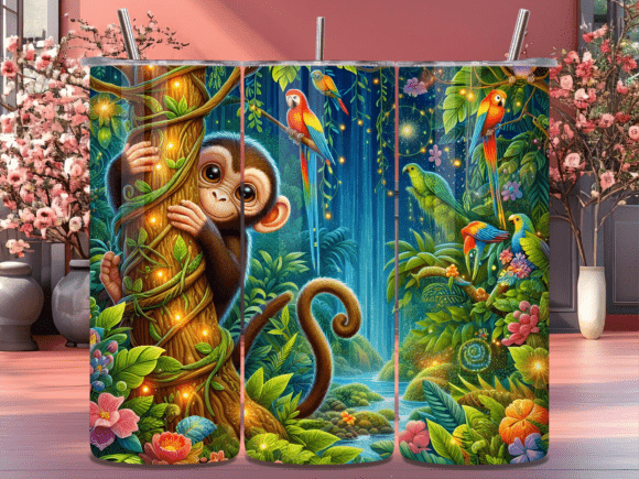 Download Cute Baby Monkey Jungle Tumbler Wrap PNG - Wrap Collection