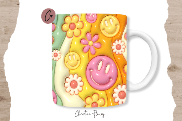 Download Inflated Retro Smiley Mug Wrap - Wrap Collection