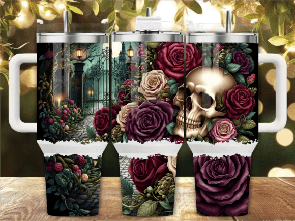 Download Gothic Rose Skull 40oz Tumbler Wrap - Wrap Collection