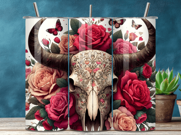 Download Rose Skull Bull Head Boho Tumbler Wrap - Wrap Collection