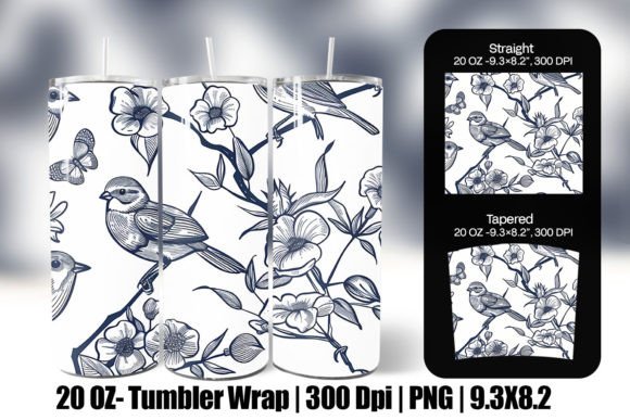 Download Line Art Birds Pattern Wrap Tumbler - Wrap Collection