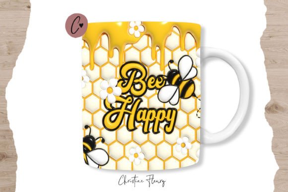 Download Inflated Bee Happy Mug Wrap, 3D PNG - Wrap Collection