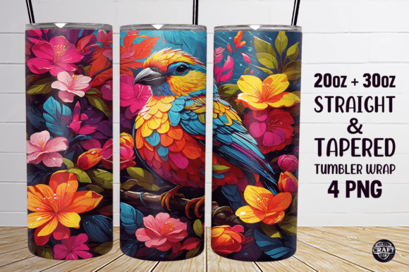 Download Colorful Bird &amp; Flowers Tumbler Wrap PNG - Wrap Collection