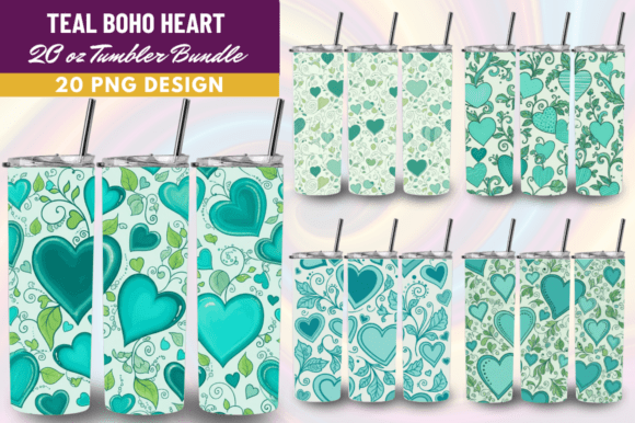 Download Teal Boho Heart Tumbler Wrap PNG Bundle - Wrap Collection