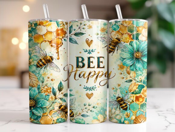 Download Bee Happy Floral 20oz Tumbler Wraps PNG - Wrap Collection