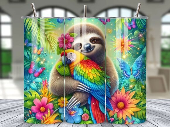 Download Sloth Parrot Rainbow Jungle Tumbler Wrap - Wrap Collection