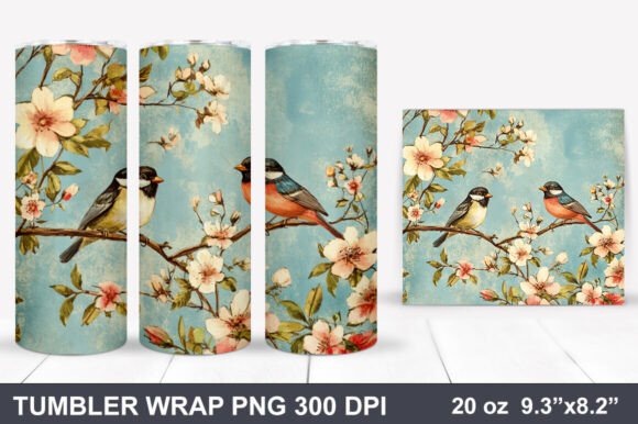 Download Bird and Flowers Tumbler Wrap - Wrap Collection