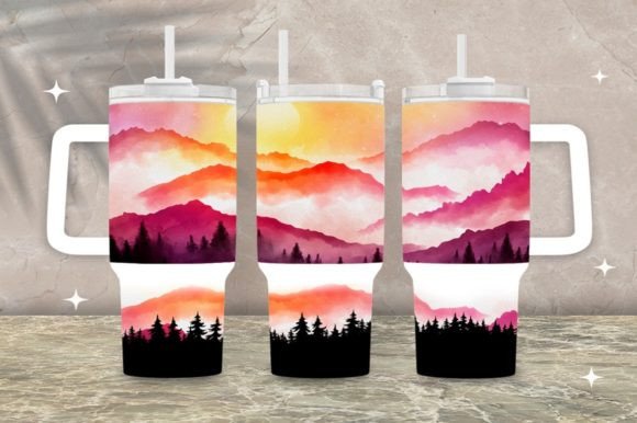 Download 40 Oz Sunset Design Tumbler Wrap Png - Wrap Collection