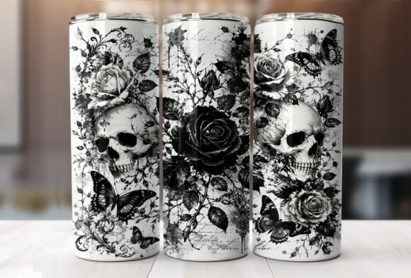 Download Gothic Skull Rose 20oz Tumbler Wrap PNG - Wrap Collection