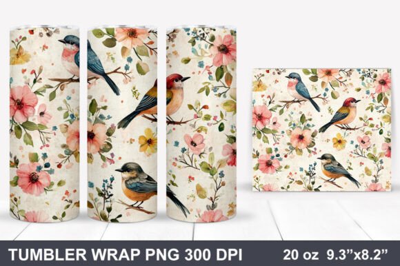 Download Bird and Flowers Tumbler Wrap - Wrap Collection