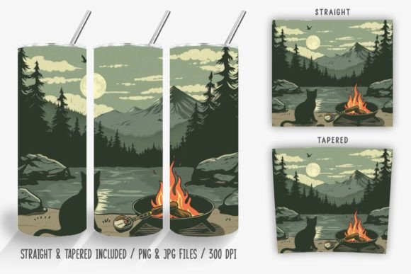 Download Cat Campfire by the Lake Tumbler Wrap - Wrap Collection