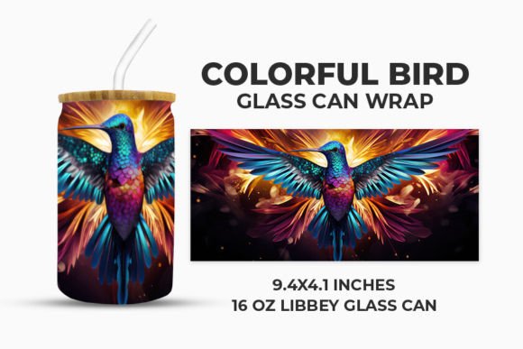 Download Colorful Bird Glass Can Wrap - Wrap Collection