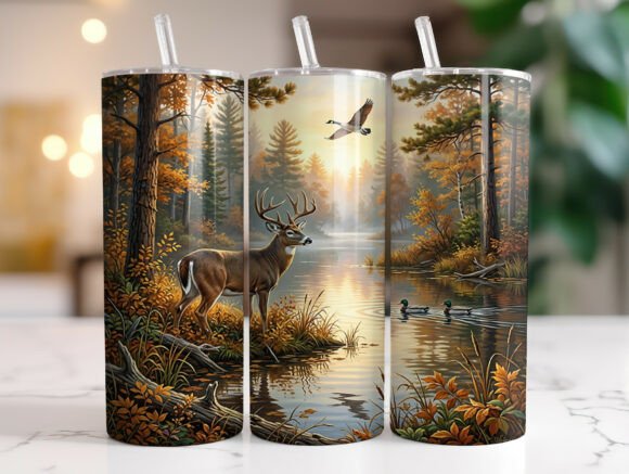 Download Whitetail Buck Forest Lake Tumbler Wrap - Wrap Collection