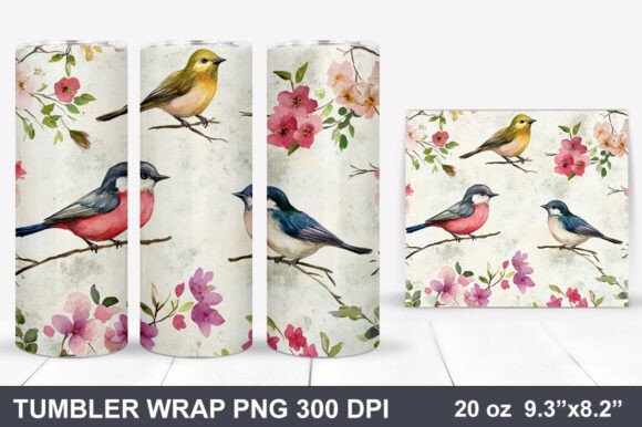 Download Bird and Flowers Tumbler Wrap - Wrap Collection