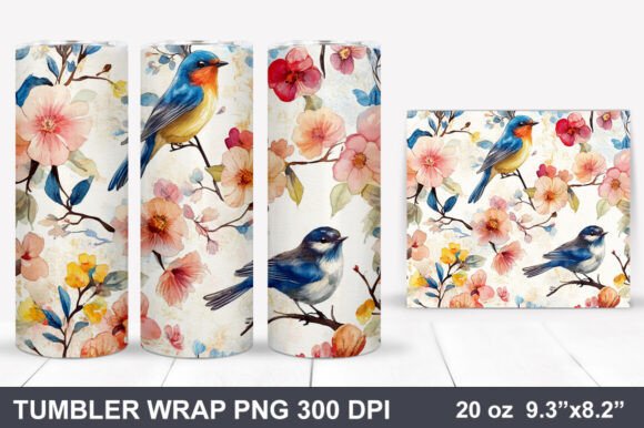 Download Bird and Flowers Tumbler Wrap - Wrap Collection