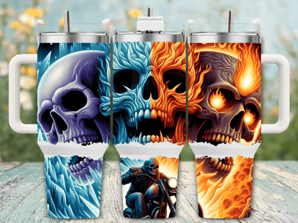 Download Fiery Skull Flames 40oz Tumbler Wrap - Wrap Collection