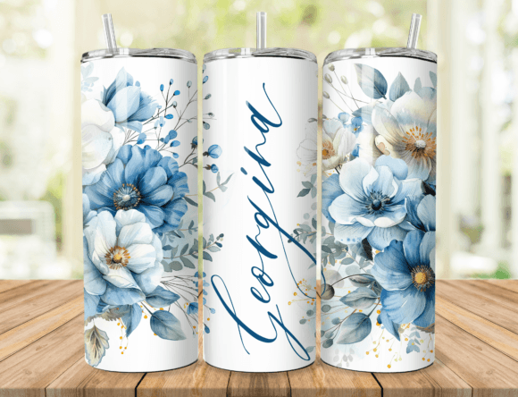 Download Dusty Blue Floral Name Tumbler Wrap - Wrap Collection