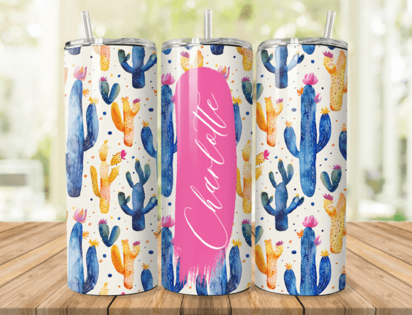 Download Vibrant Cactus Pattern Name Tumbler Wrap - Wrap Collection