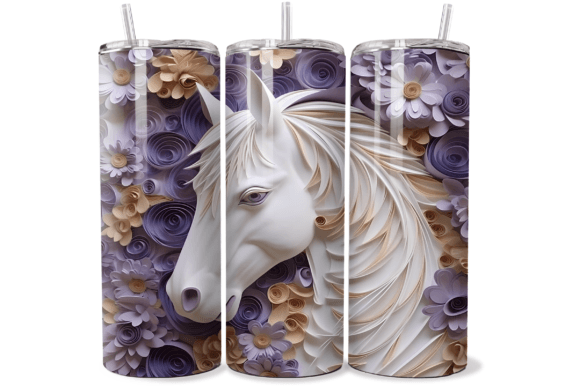 Download 3D White Horse Purple Gold Flower Wrap - Wrap Collection