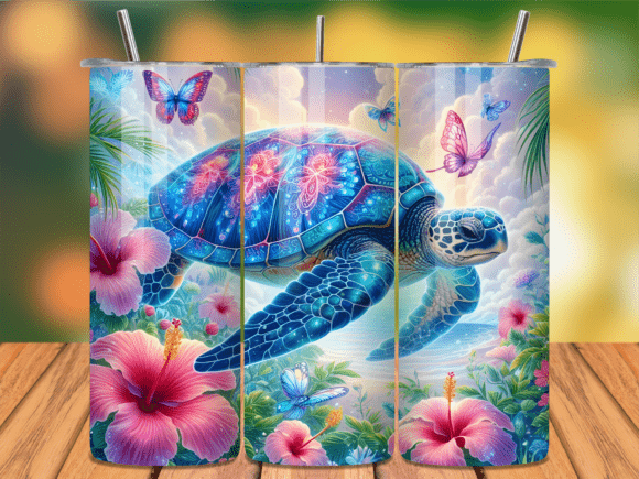 Download Tropical Sea Turtle Floral Tumbler Wrap - Wrap Collection