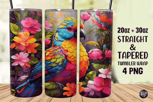 Download Colorful Bird &amp; Flowers Tumbler Wrap PNG - Wrap Collection