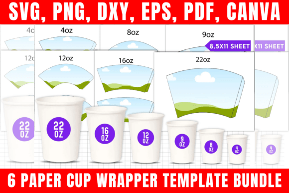 Download 6 Paper Cup Wrapper Template Bundle - Wrap Collection
