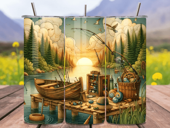 Download Lake Sunset Fishing Tumbler Wrap PNG - Wrap Collection