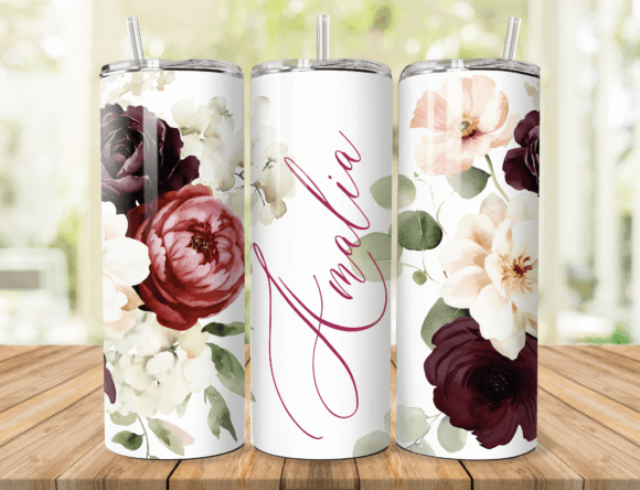 Download Burgundy Floral Name Tumbler Wrap - Wrap Collection